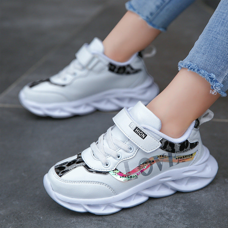 Girls' Korean Pastel Sport Sneakers — Lightweight Breathable Kids Street Shoes, Pink Orange White, Sizes 26–37