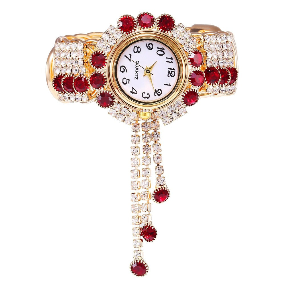 Women's Full Diamond Tassel Quartz Bracelet Watch