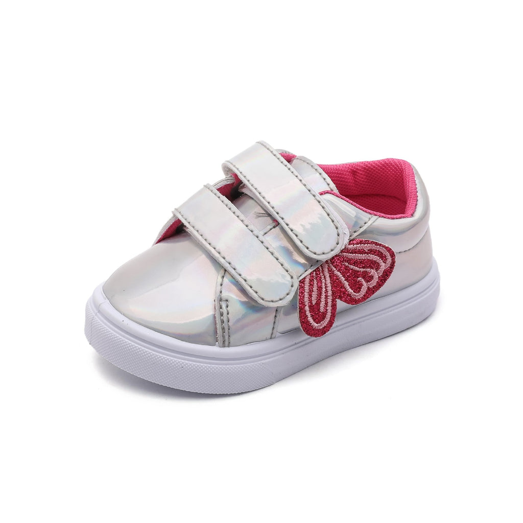 Girls' Sequin Mirror Panel Velcro Shoes — Sparkly Silver Kids' Casual Shoes, Easy Velcro Closure, Sizes 21–26