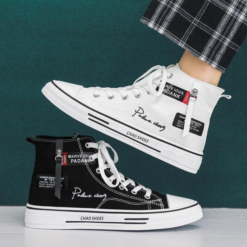 Men's High-Top Canvas Sneakers — Korean Street Style Board Shoes, Black White Blue, Sizes 39–44