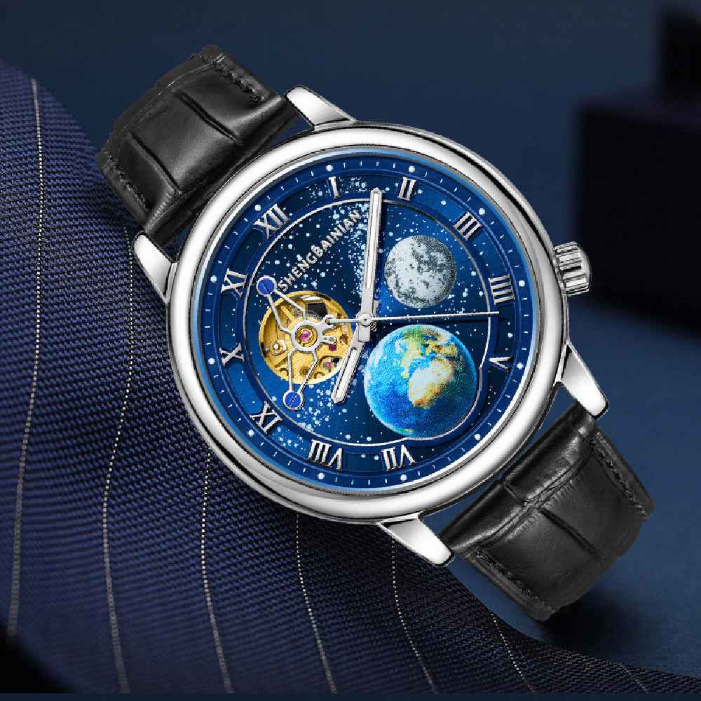 Luminous Men's Watch — Earth Starry Dial, Glow-in-the-Dark Hands | Bold Statement Timepiece