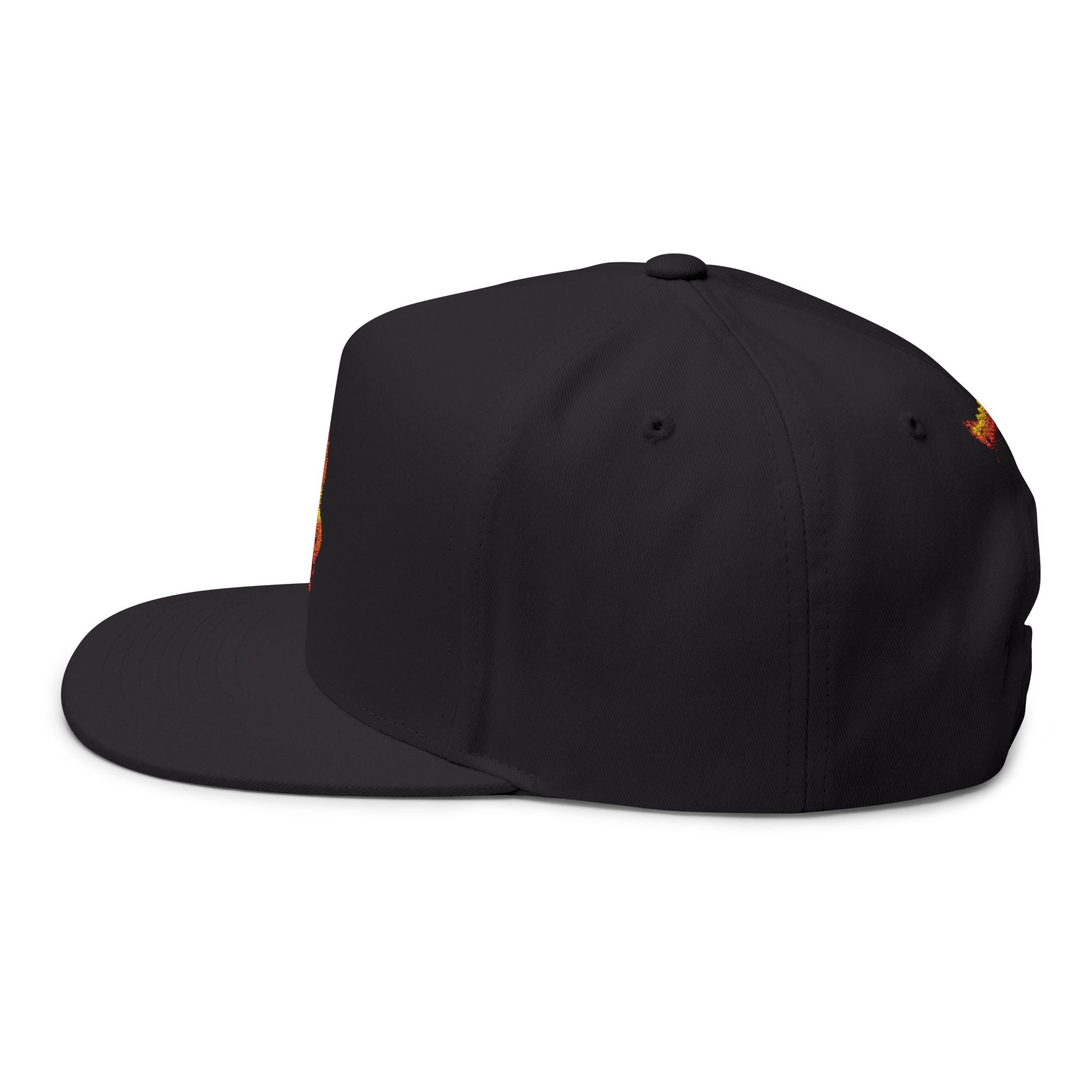 Flame FD Embroidered Flat Bill Snapback Cap — 100% Cotton Twill, Green Undervisor, 6 Colors | FireDrips