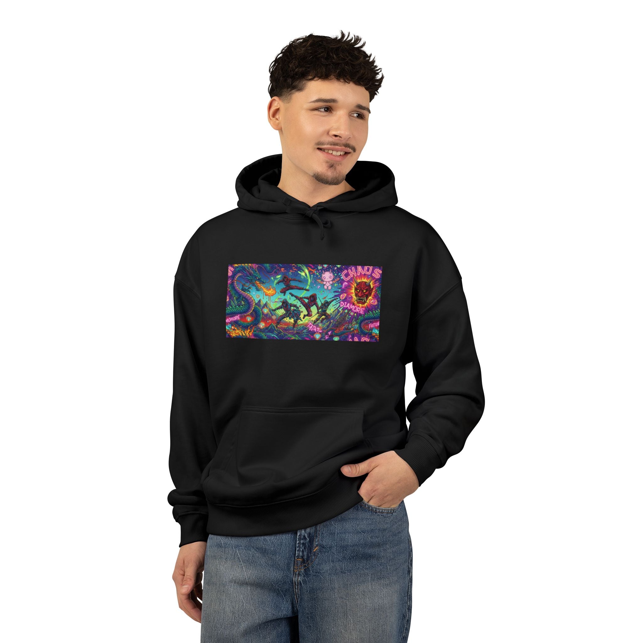 Psychedelic Eagle Hoodie — Colorful Vintage Owl/Skull Graphic Pullover