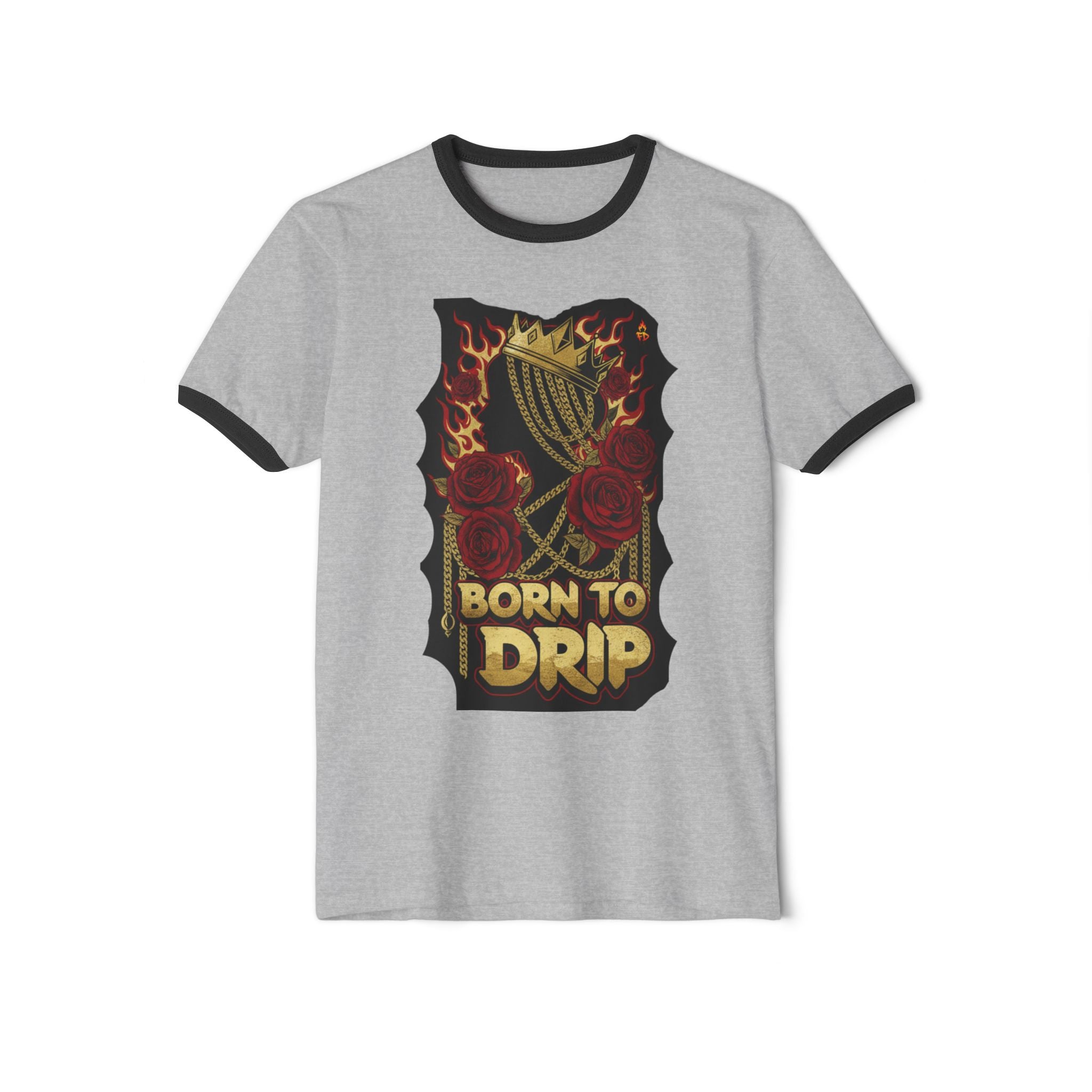 Born to Drip Ringer T-Shirt — Vintage Harp & Roses Graphic Tee