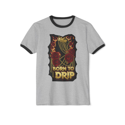 Born to Drip Ringer T-Shirt — Vintage Harp & Roses Graphic Tee