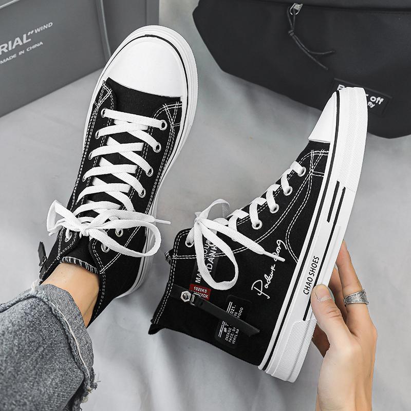 Men's High-Top Canvas Sneakers — Korean Street Style Board Shoes, Black White Blue, Sizes 39–44
