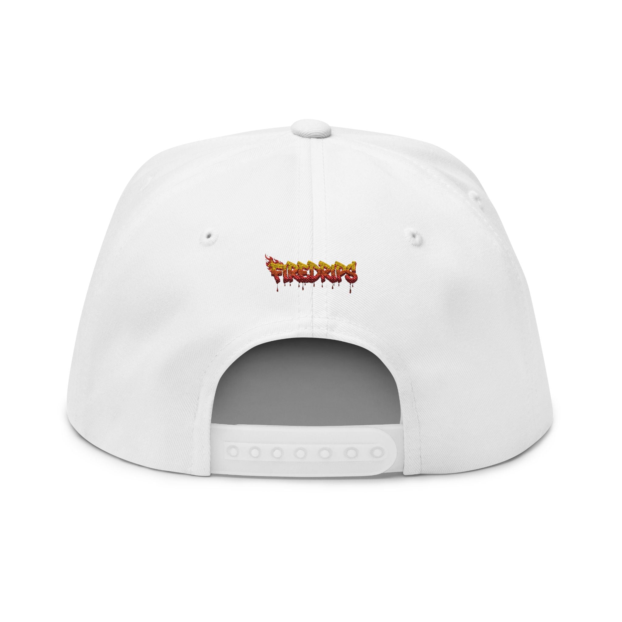 Flame FD Embroidered Flat Bill Snapback Cap — 100% Cotton Twill, Green Undervisor, 6 Colors | FireDrips