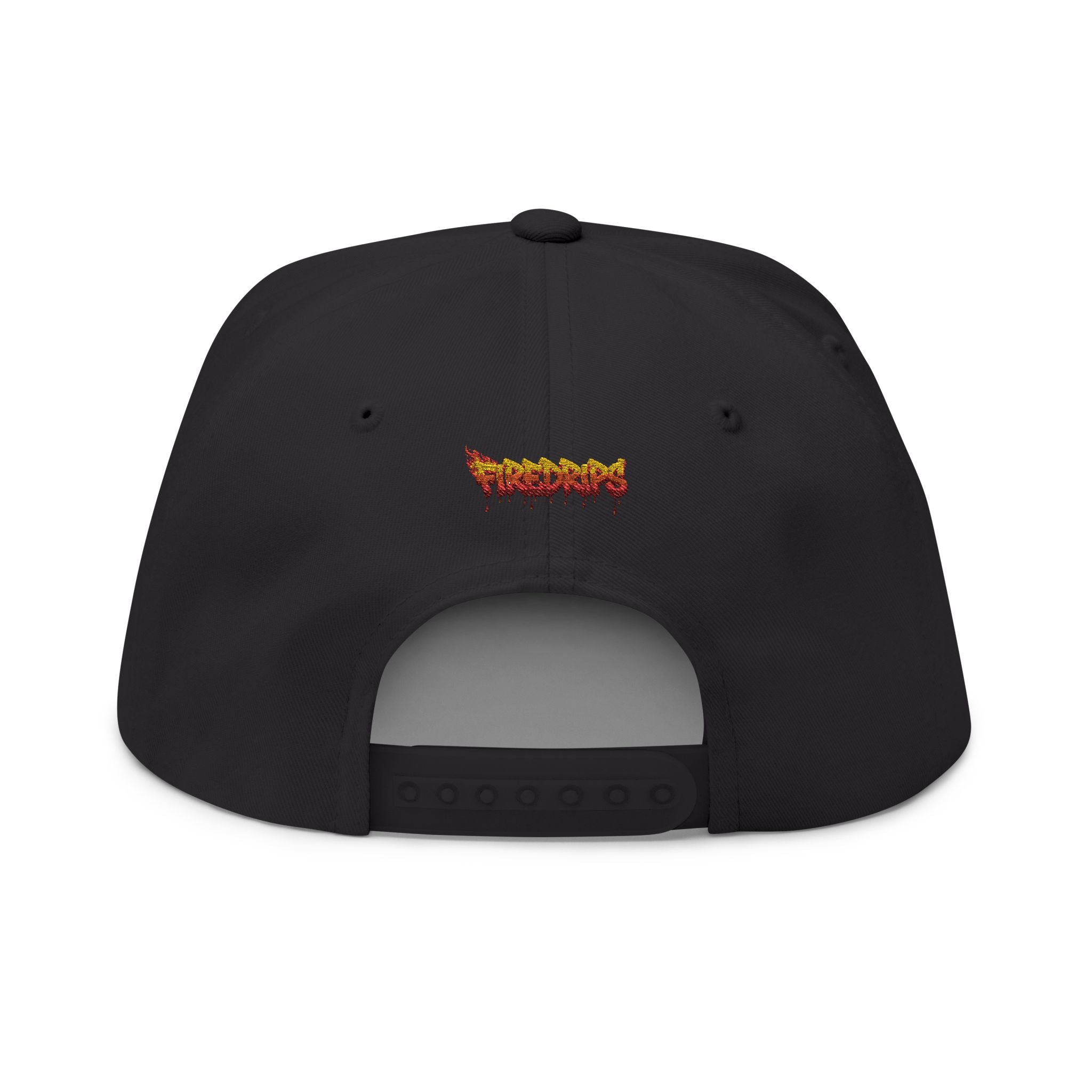 Flame FD Embroidered Flat Bill Snapback Cap — 100% Cotton Twill, Green Undervisor, 6 Colors | FireDrips