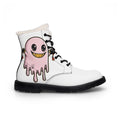 Women's Fur-Lined Leather Boots — Cute Pink Drip Monster Design