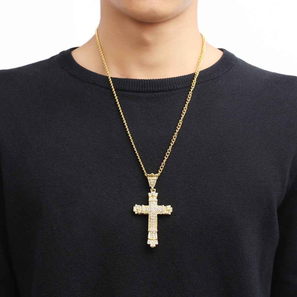 Iced Out Cross Necklace for Men — Sparkling CZ Cross Pendant | Bold Hip Hop Statement Chain