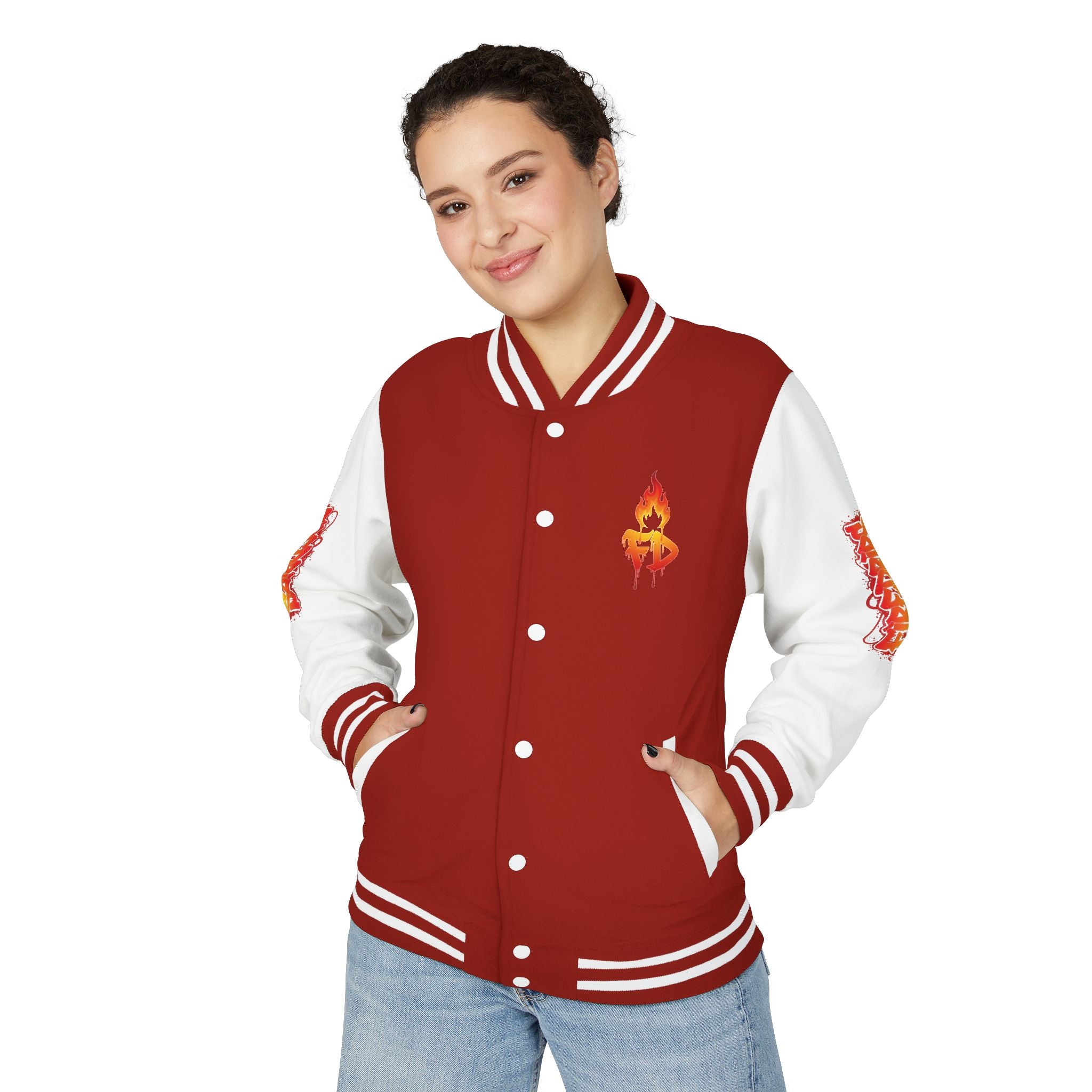 FireDrips Ember Tiger Letterman Jacket — Heavyweight Varsity Jacket, Tiger & Flame Art, 11 Colors, Sizes S–3XL