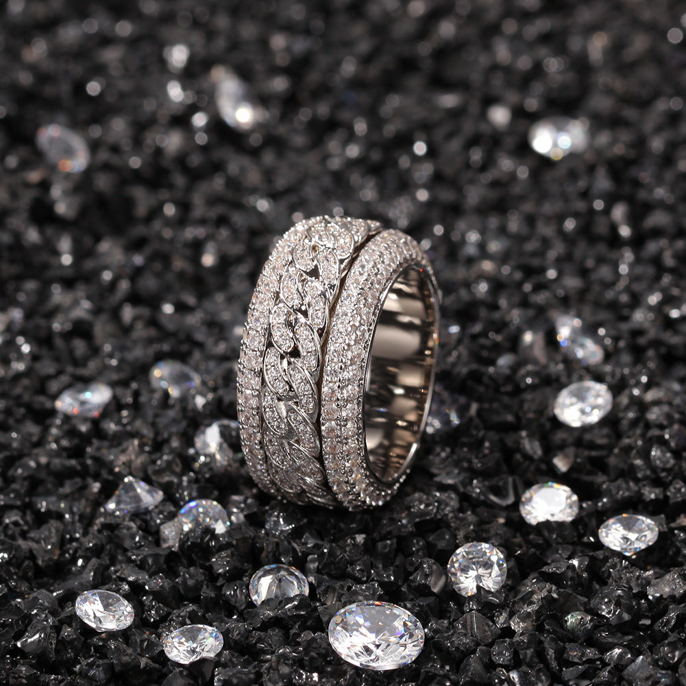 Hip-hop style zircon rotating Cuban ring