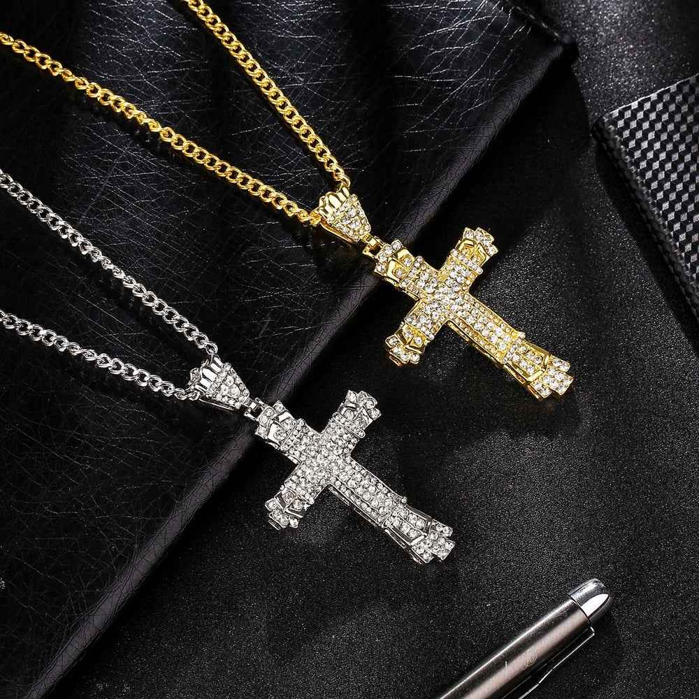 Iced Out Cross Necklace for Men — Sparkling CZ Cross Pendant | Bold Hip Hop Statement Chain