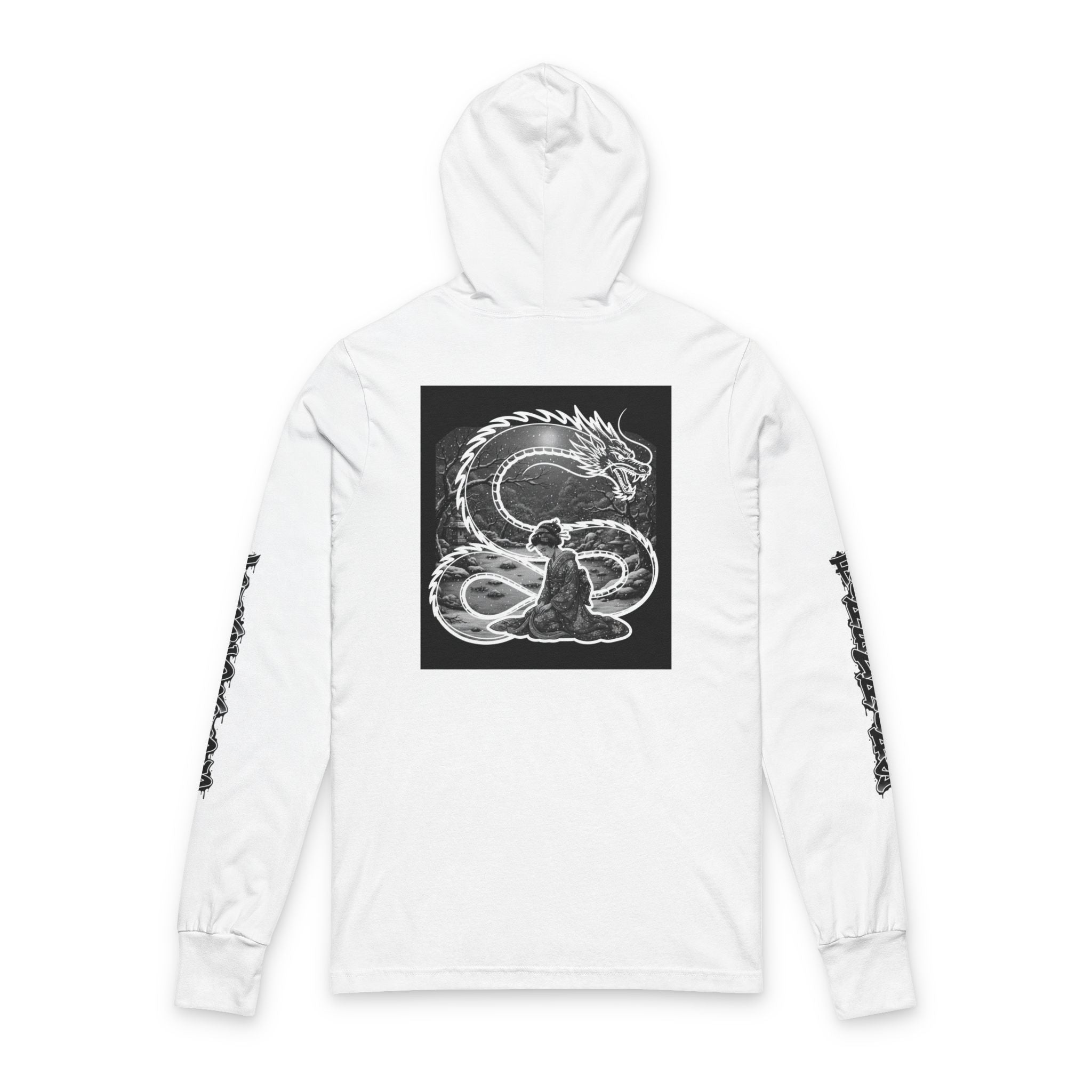 Dragon & Geisha Hooded Long Sleeve Tee — Monochrome Serpent Back Print