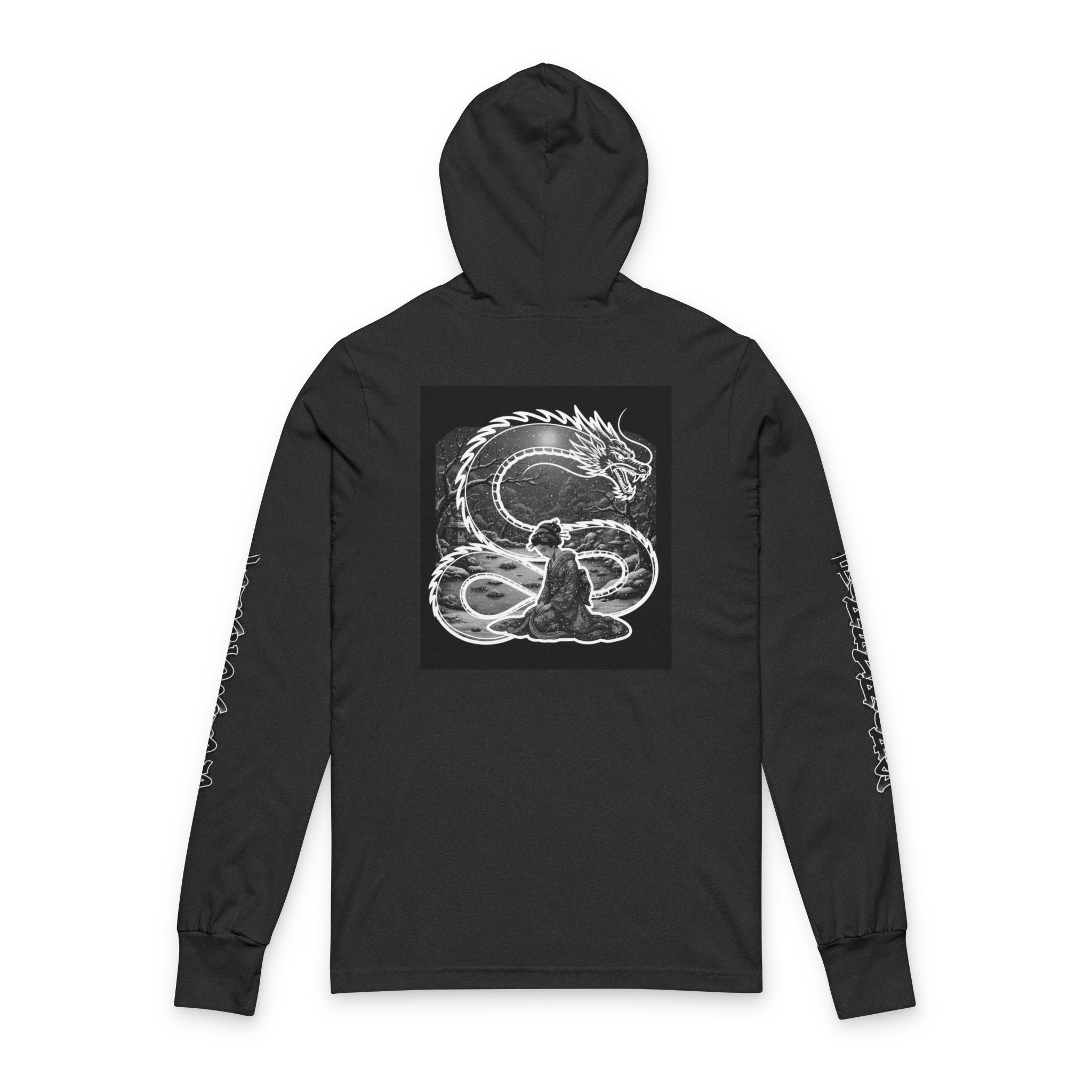 Dragon & Geisha Hooded Long Sleeve Tee — Monochrome Serpent Back Print