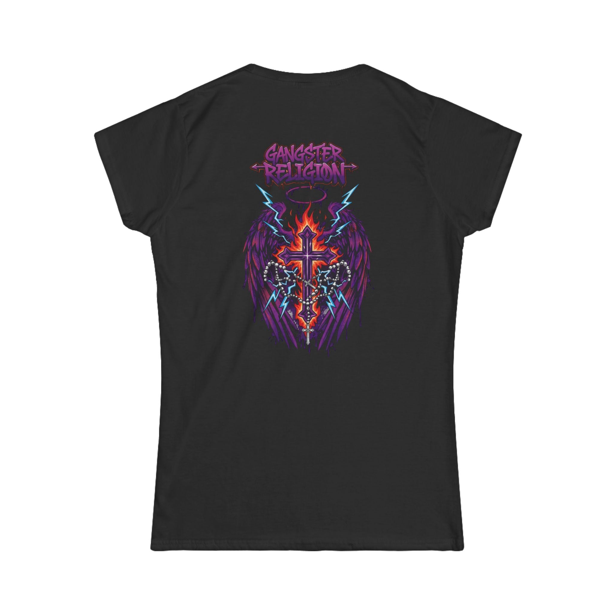 FireDrips Graffiti Logo & Flaming Cross Angel Wings Graphic Tee