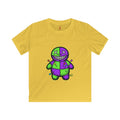 Kids T-Shirt — Colorful Creepy Voodoo Doll Graphic Tee (Green & Purple)