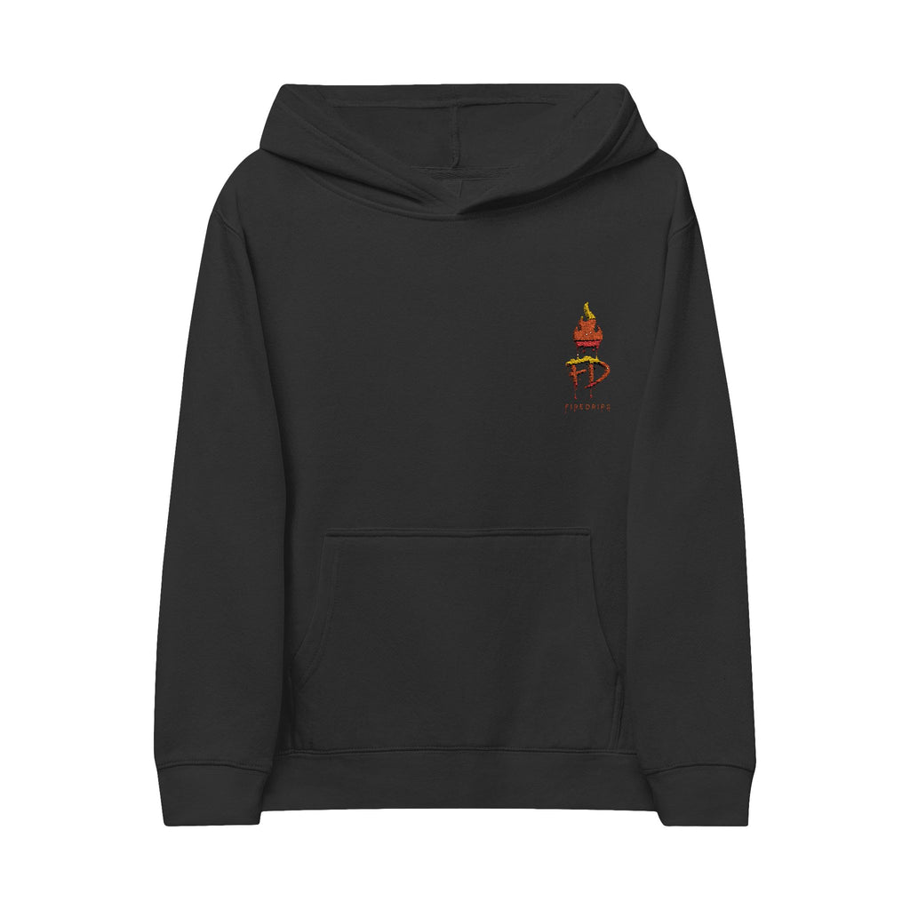 FireDrips FD Flame Kids Hoodie — 7.0 oz Fleece, Embroidered Flame Logo, Unisex Youth Pullover, Sizes S–XL