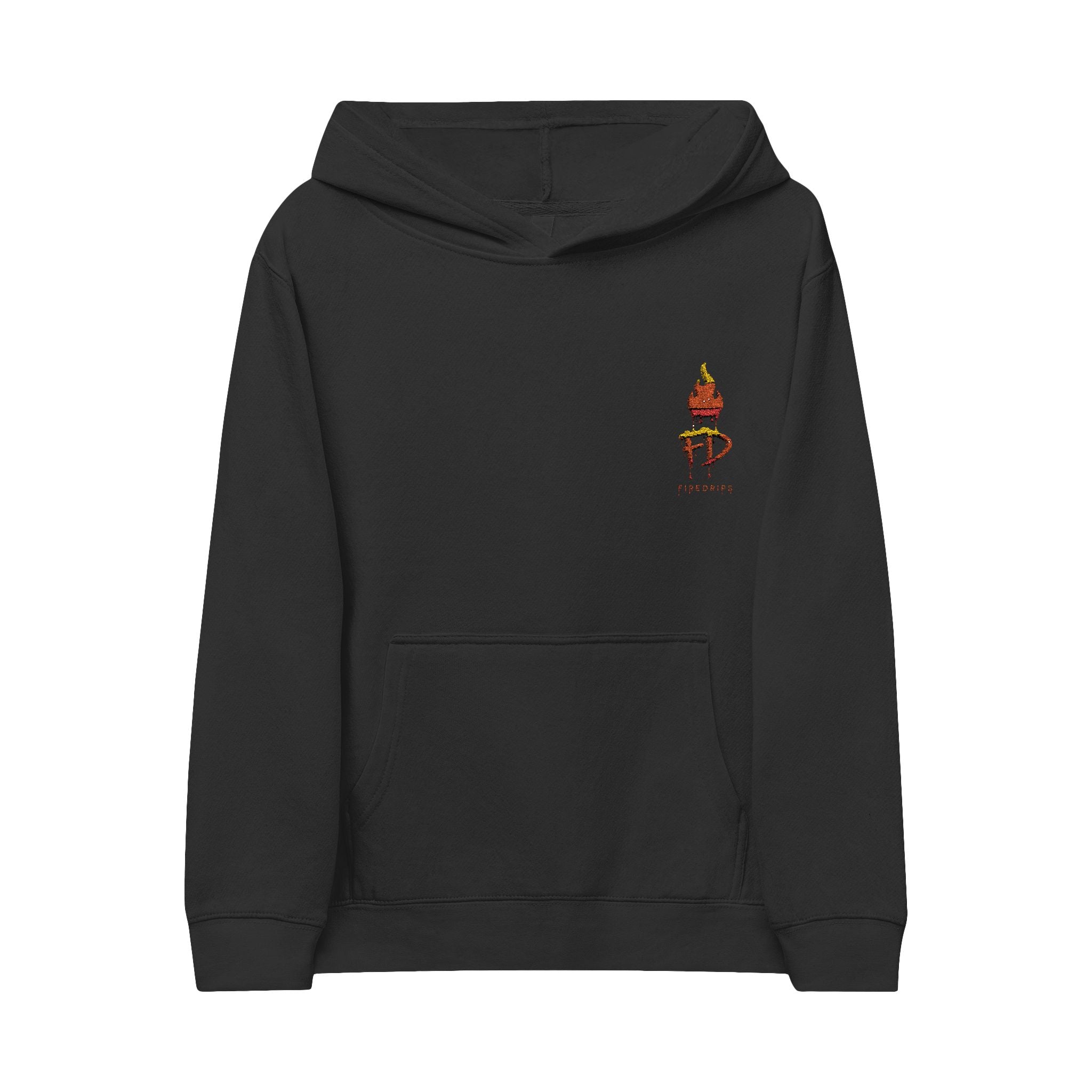 FireDrips FD Flame Kids Hoodie — 7.0 oz Fleece, Embroidered Flame Logo, Unisex Youth Pullover, Sizes S–XL