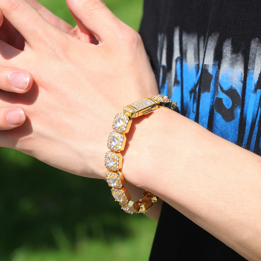 12.5MM Micro-Inlaid Zircon Rock Candy Hip-Hop Bracelet.
