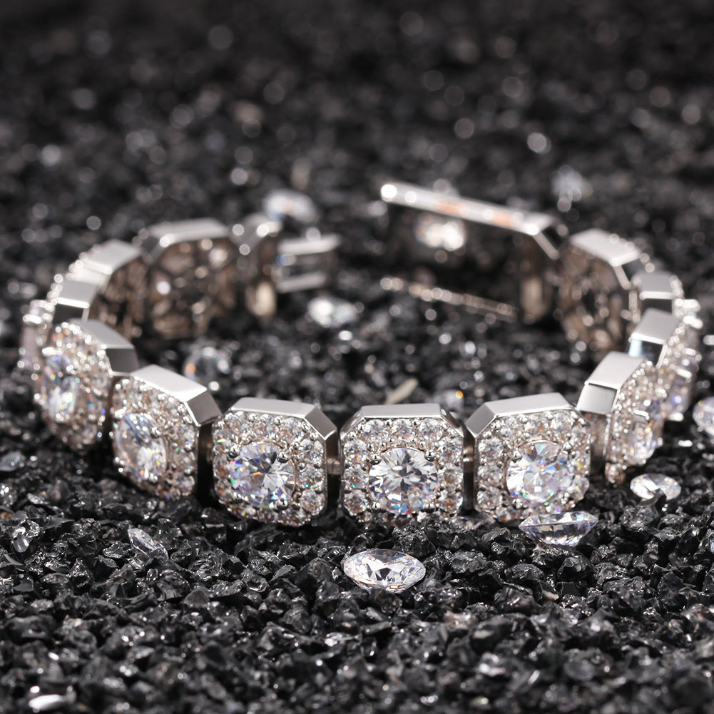 12.5MM Micro-Inlaid Zircon Rock Candy Hip-Hop Bracelet.