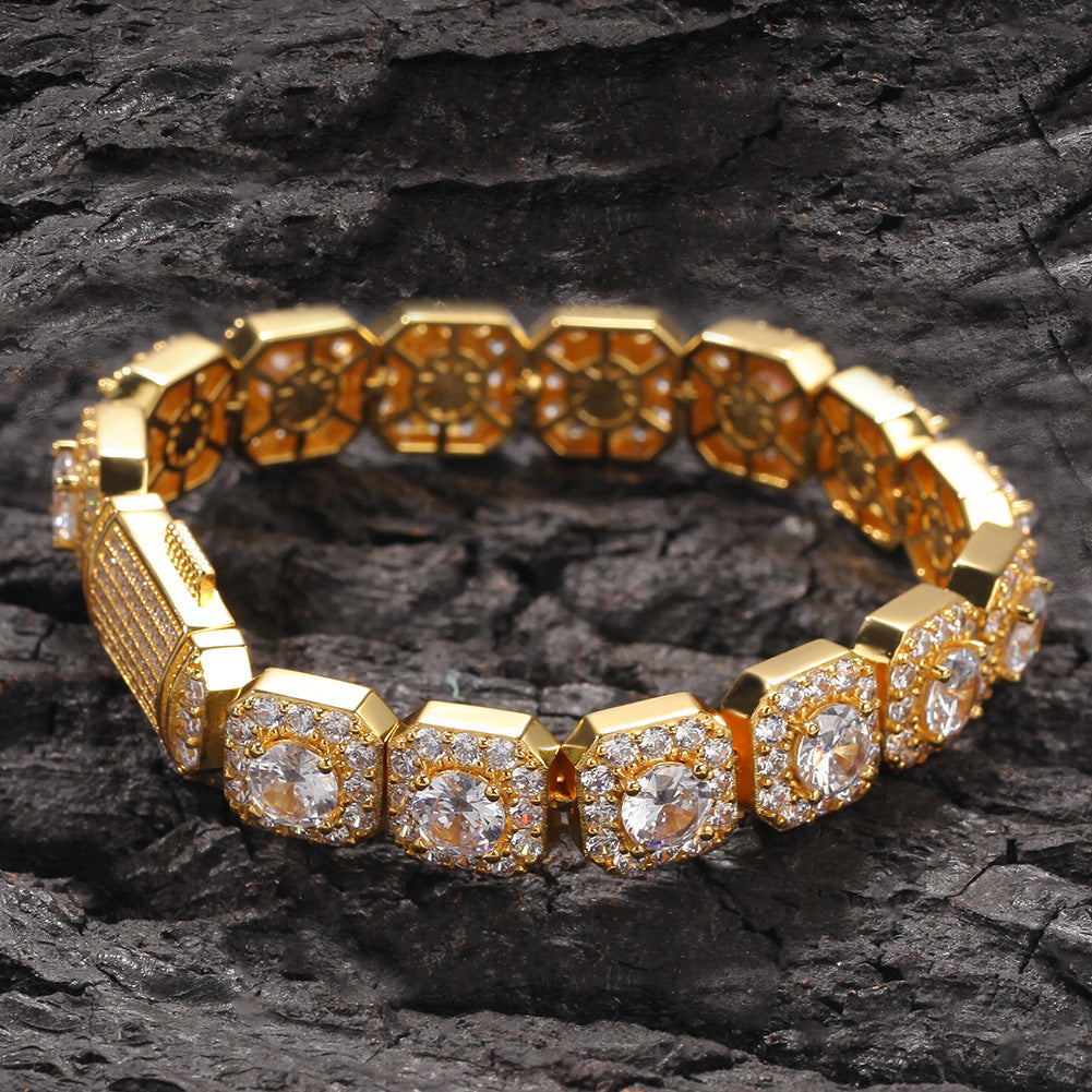 12.5MM Micro-Inlaid Zircon Rock Candy Hip-Hop Bracelet.