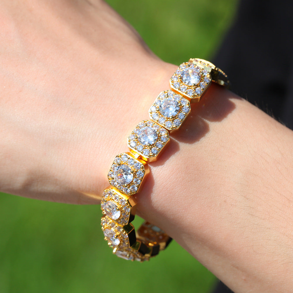 12.5MM Micro-Inlaid Zircon Rock Candy Hip-Hop Bracelet.