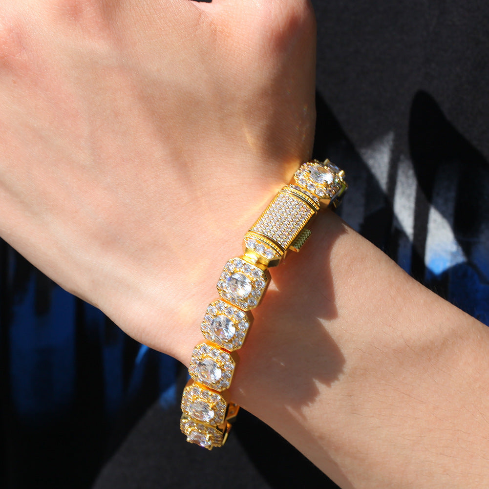 12.5MM Micro-Inlaid Zircon Rock Candy Hip-Hop Bracelet.