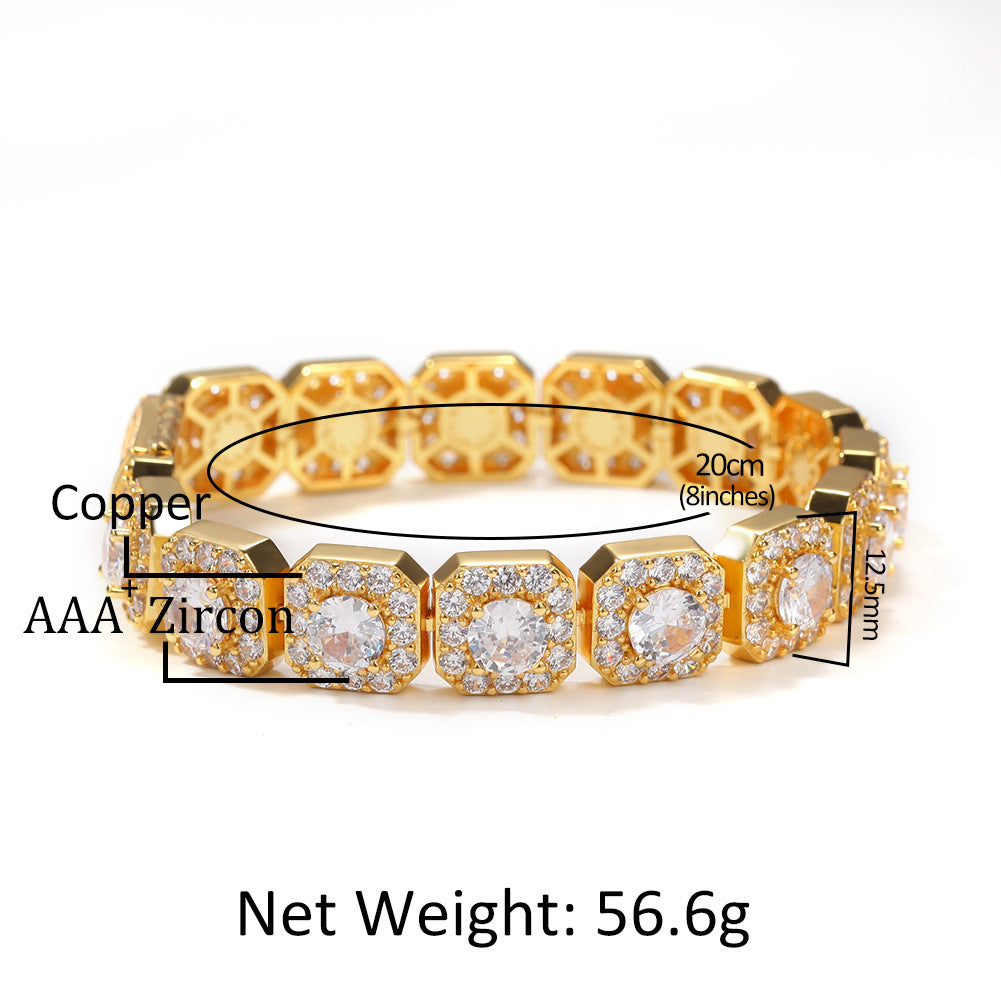 12.5MM Micro-Inlaid Zircon Rock Candy Hip-Hop Bracelet.