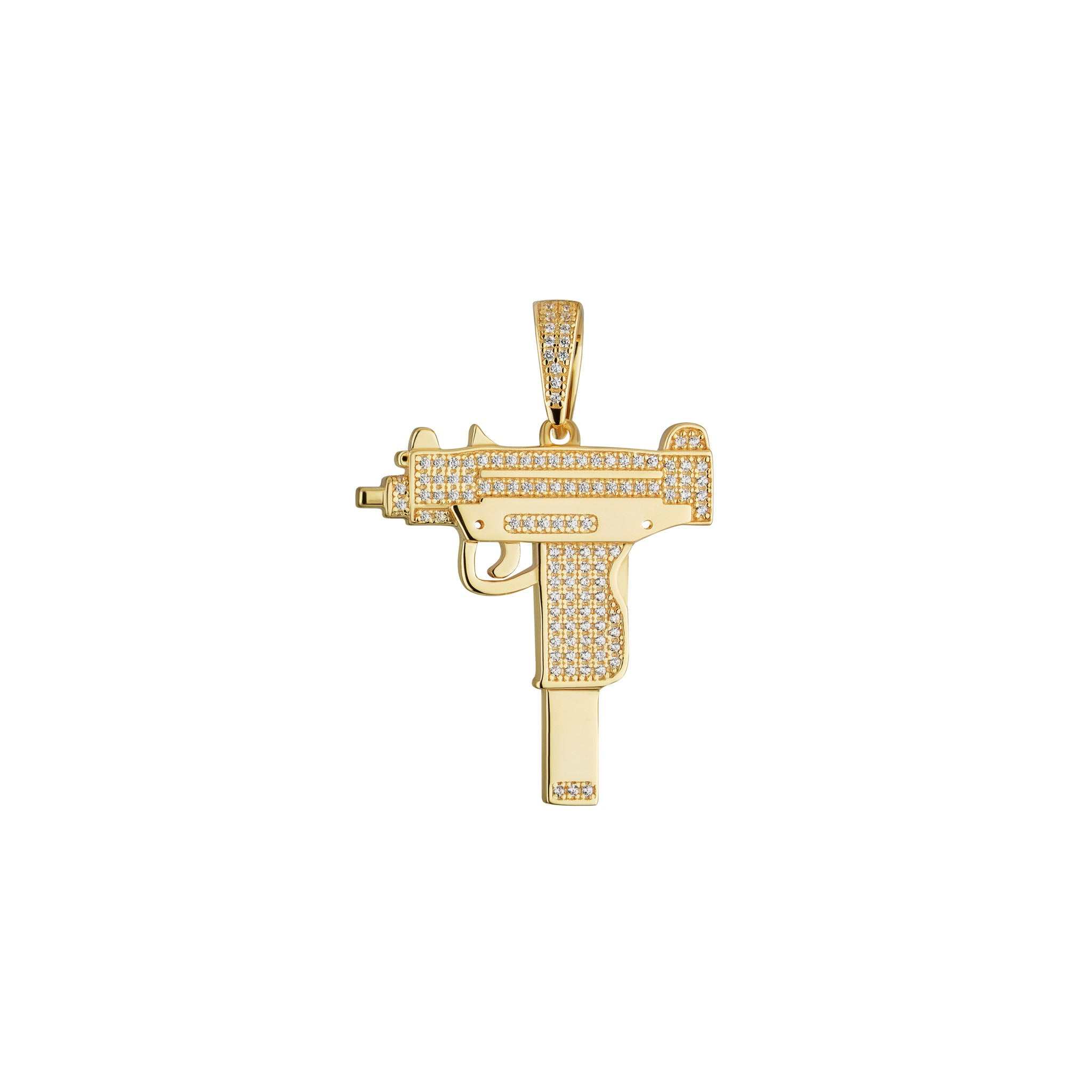 Iced Uzi Gun Pendant in 925 Sterling Silver