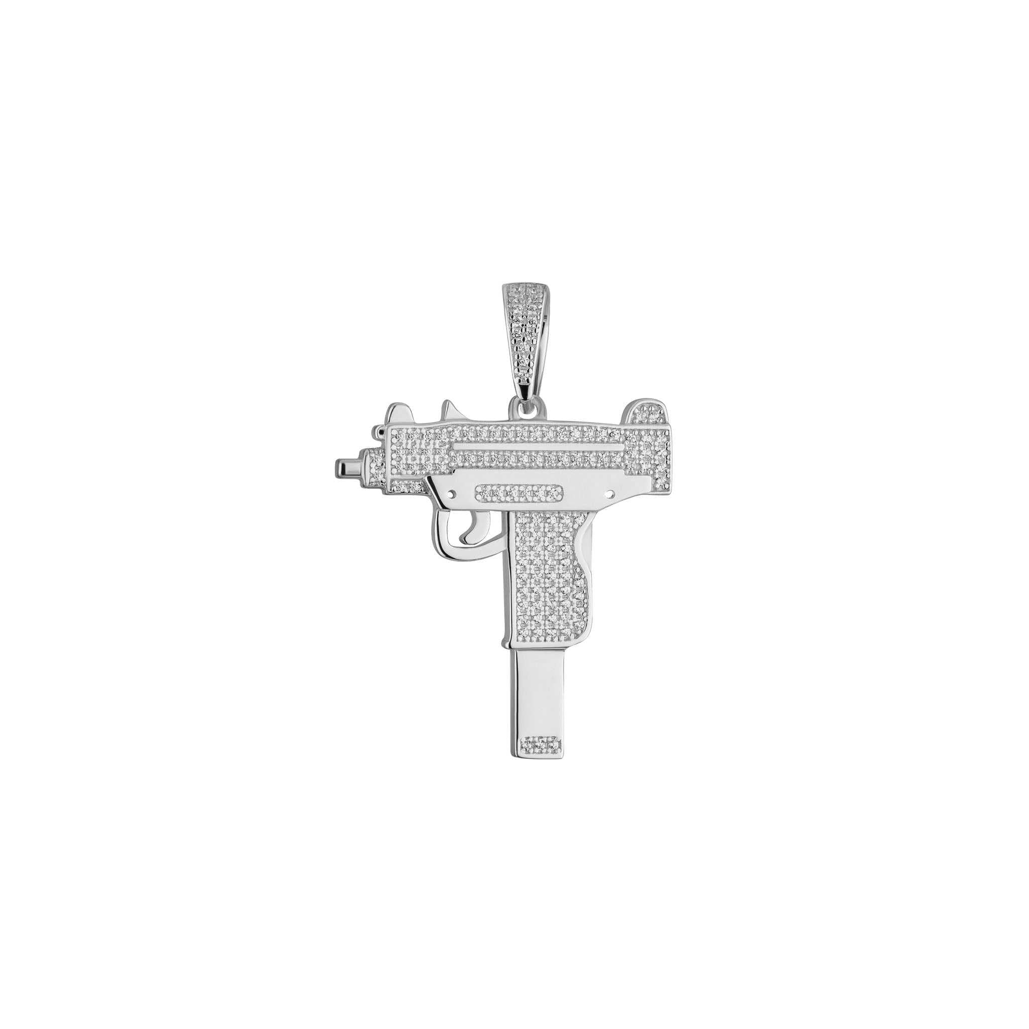 Iced Uzi Gun Pendant in 925 Sterling Silver