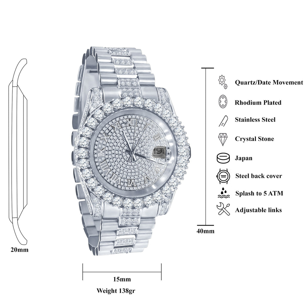 Forte Stainless Steel CZ-Encrusted Watch