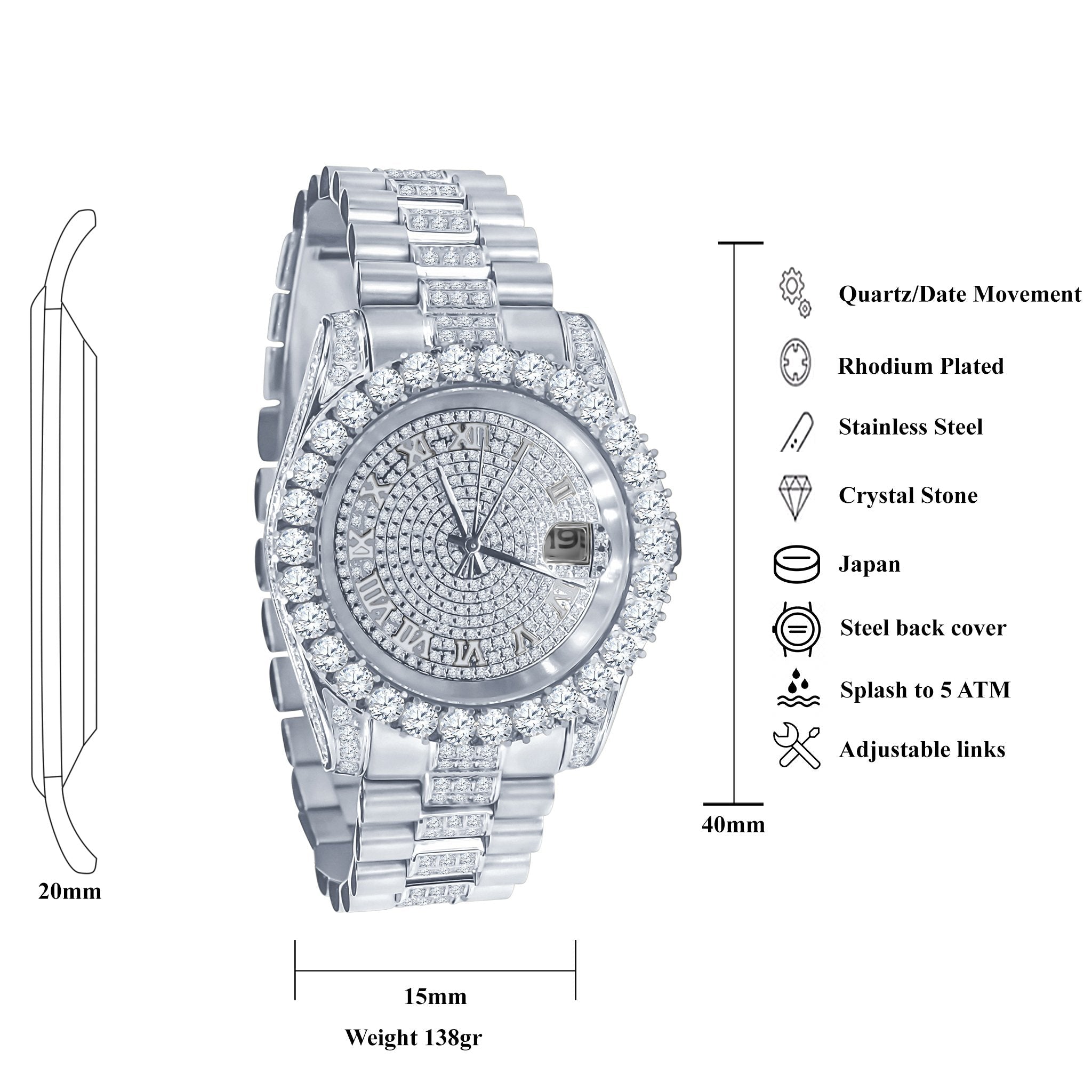 Forte Stainless Steel CZ-Encrusted Watch