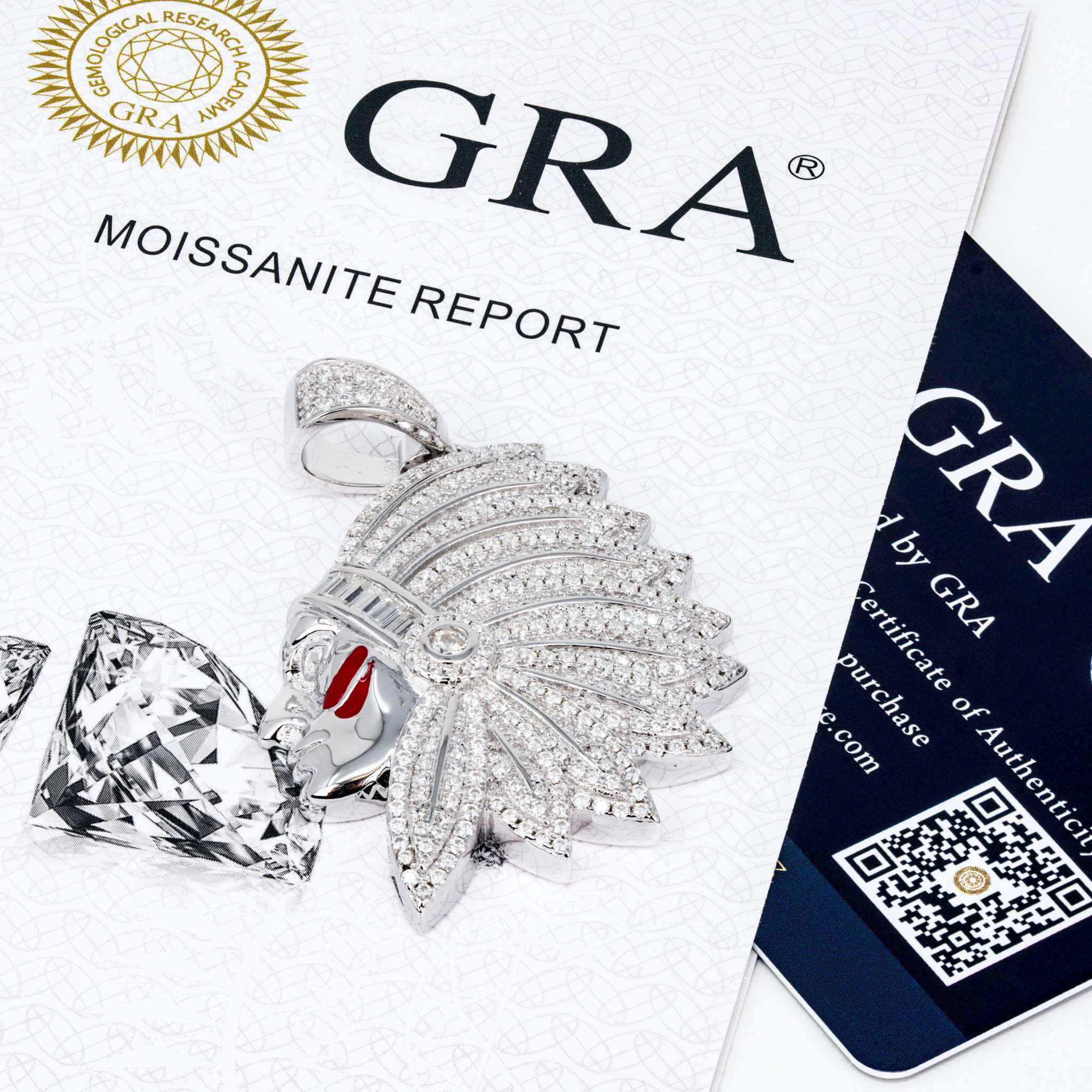 Native American Chief Moissanite Pendant in 925 Sterling Silver