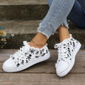 Women's Graffiti Low-Top Sneakers — White Street Art Lace-Up Shoes, Sizes 36–43