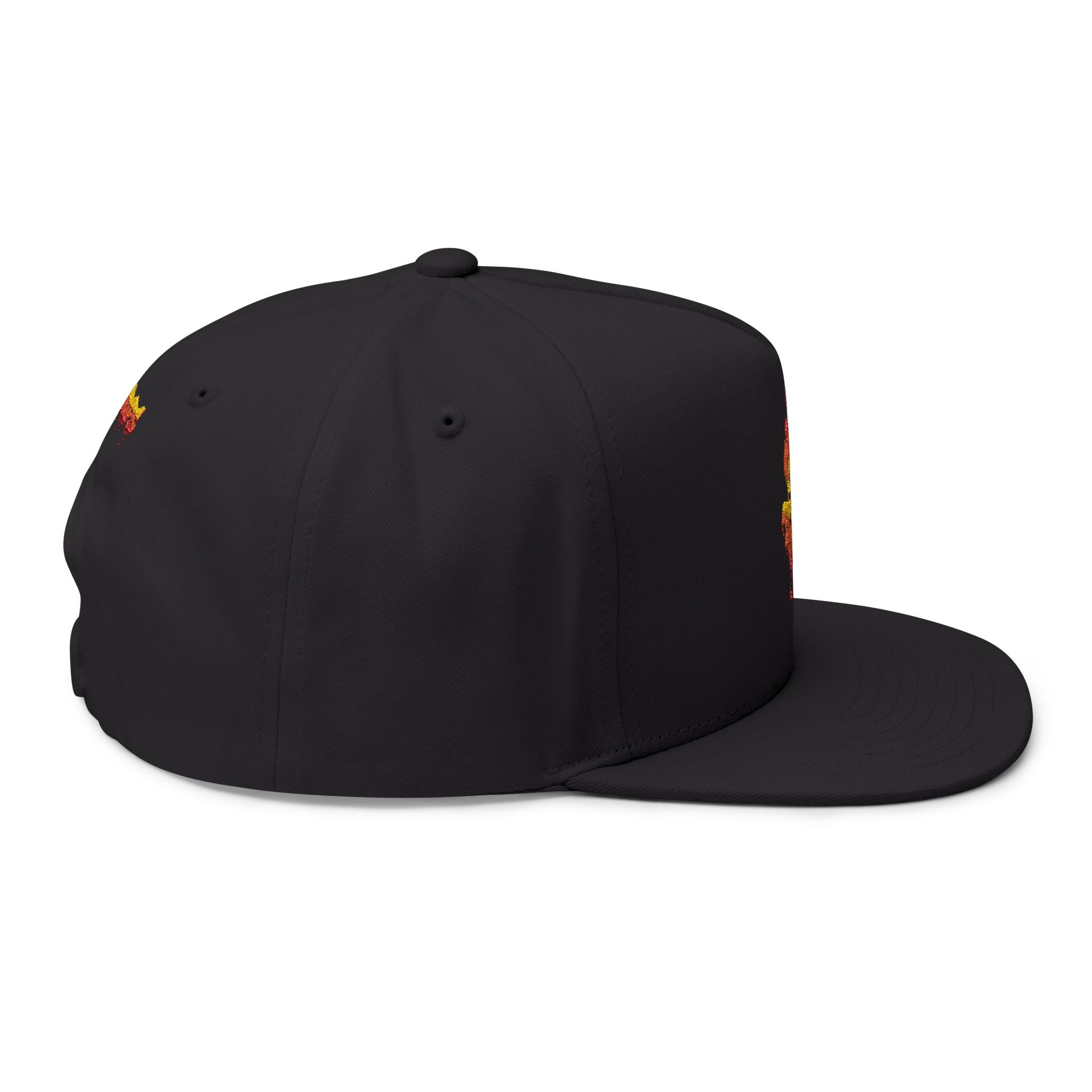 Flame FD Embroidered Flat Bill Snapback Cap — 100% Cotton Twill, Green Undervisor, 6 Colors | FireDrips