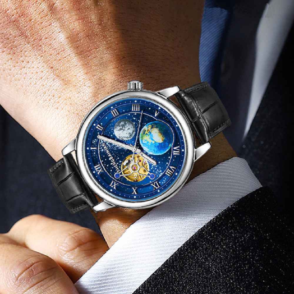 Luminous Men's Watch — Earth Starry Dial, Glow-in-the-Dark Hands | Bold Statement Timepiece