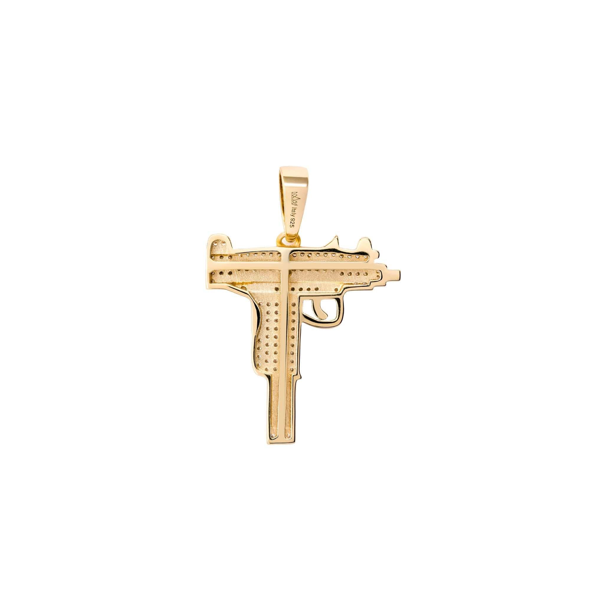Iced Uzi Gun Pendant in 925 Sterling Silver