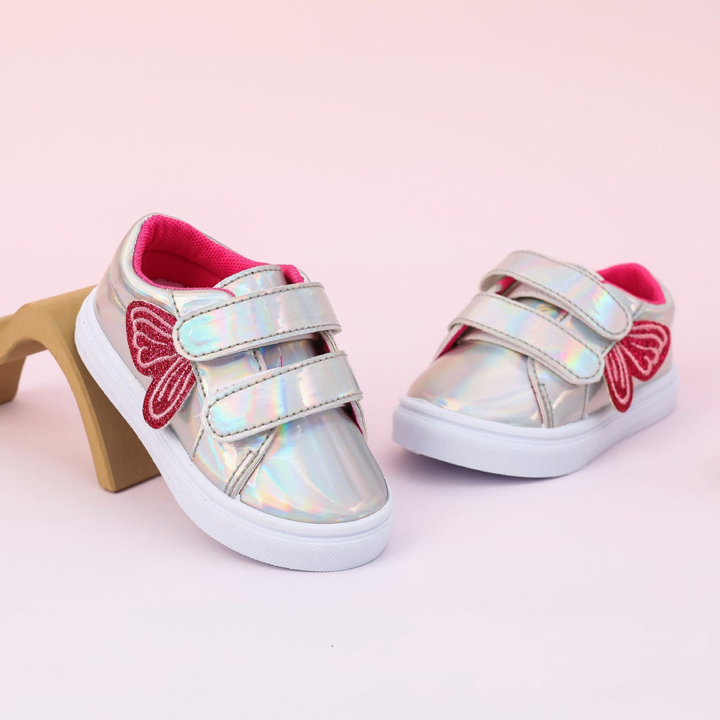 Girls' Sequin Mirror Panel Velcro Shoes — Sparkly Silver Kids' Casual Shoes, Easy Velcro Closure, Sizes 21–26
