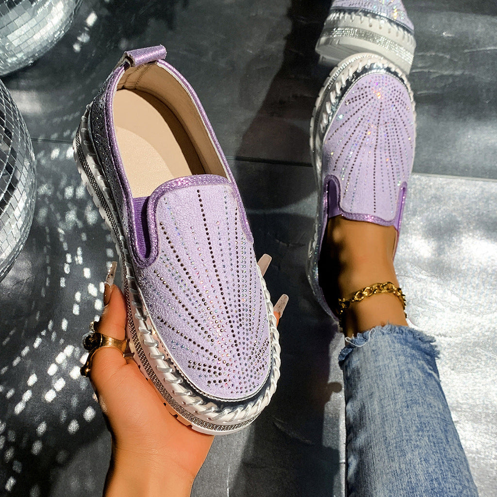 Women's Rhinestone Platform Loafers — Glam Slip-On PU Leather Shoes, 3 Colors, Sizes 35–44