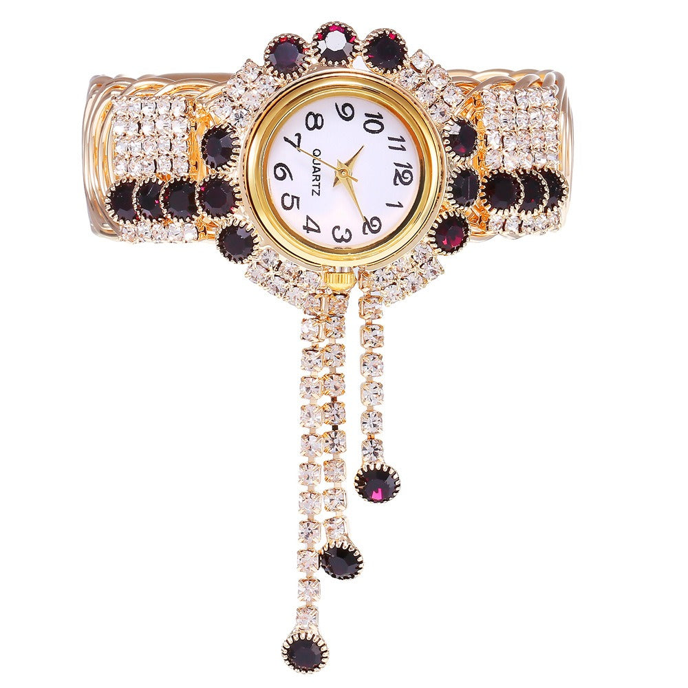 Women's Full Diamond Tassel Quartz Bracelet Watch