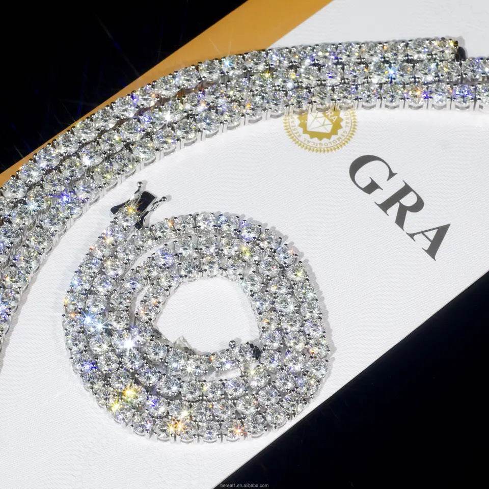 VVS1 Moissanite Tennis Chain & Bracelet – S925 Silver & 14K Gold Plated