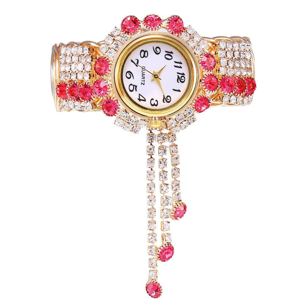 Women's Full Diamond Tassel Quartz Bracelet Watch