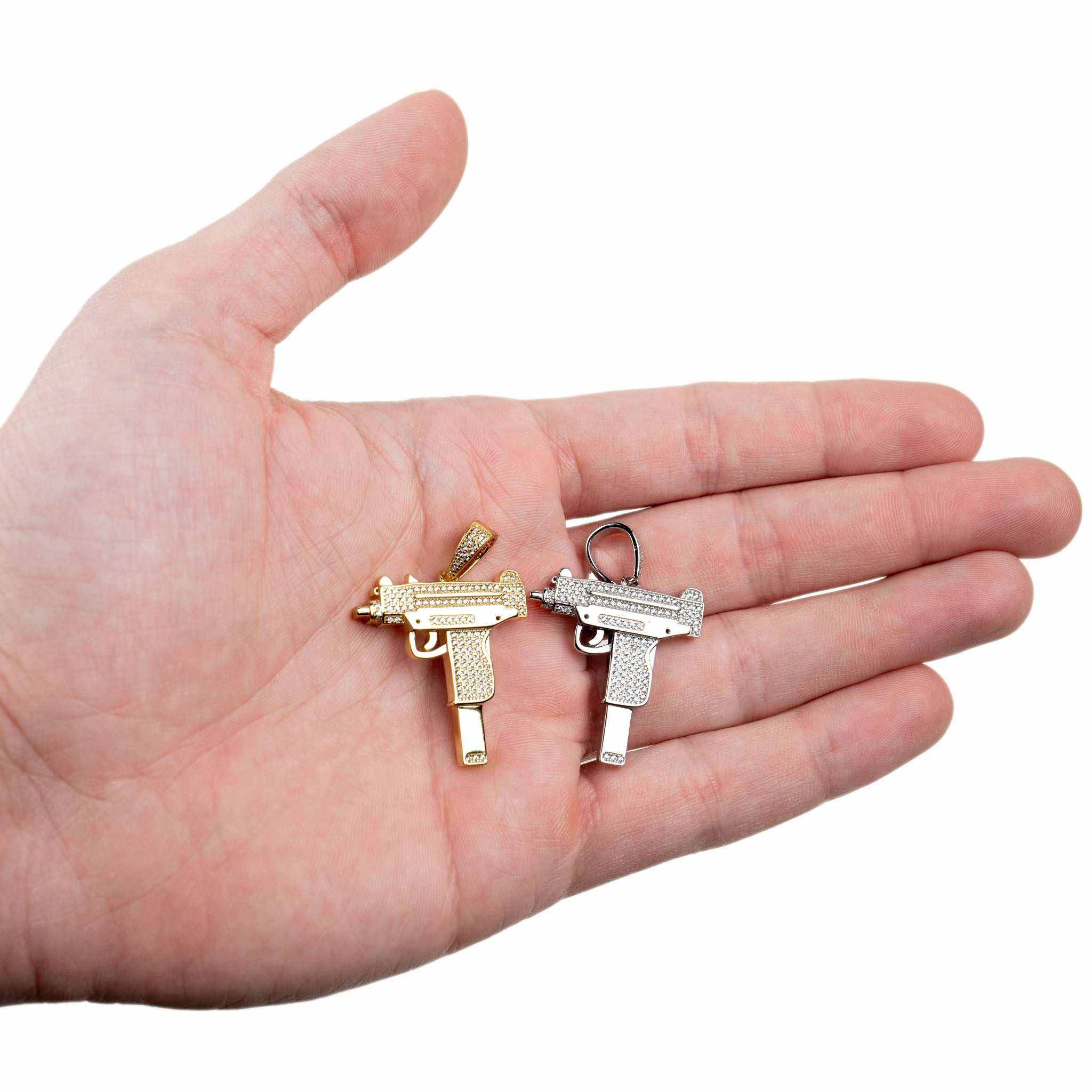 Iced Uzi Gun Pendant in 925 Sterling Silver