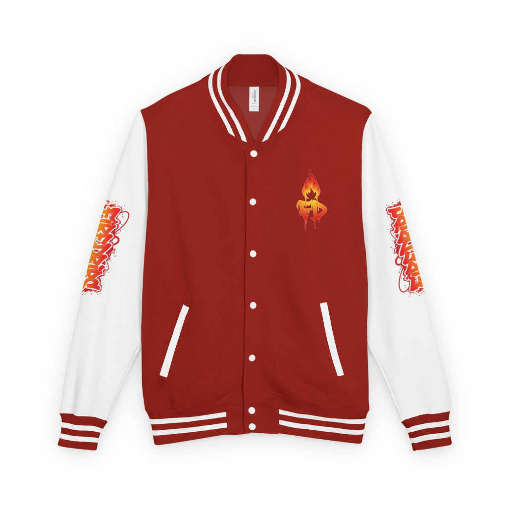 FireDrips Ember Tiger Letterman Jacket — Heavyweight Varsity Jacket, Tiger & Flame Art, 11 Colors, Sizes S–3XL