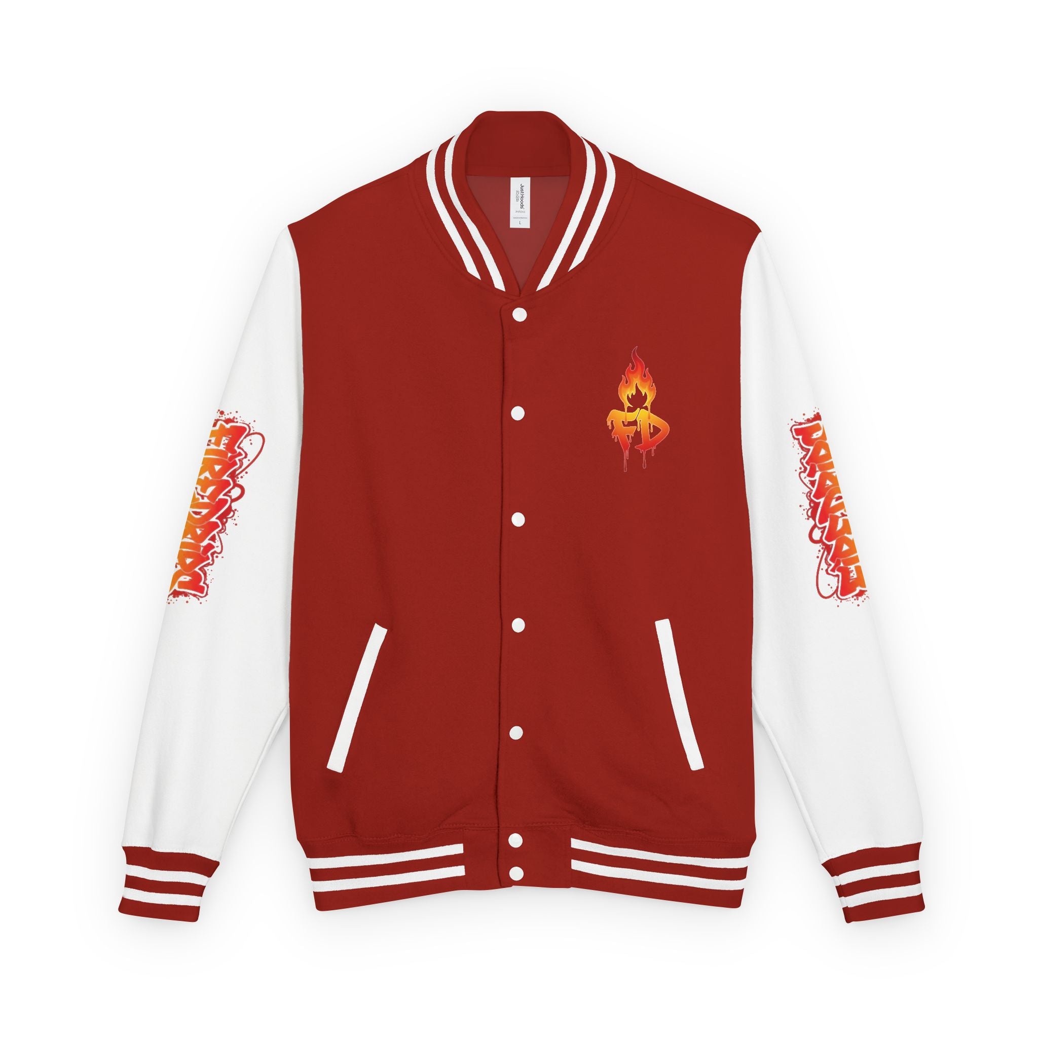 FireDrips Ember Tiger Letterman Jacket — Heavyweight Varsity Jacket, Tiger & Flame Art, 11 Colors, Sizes S–3XL