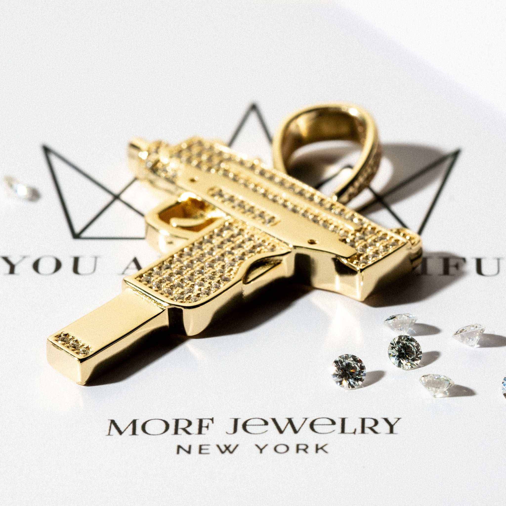 Iced Uzi Gun Pendant in 925 Sterling Silver