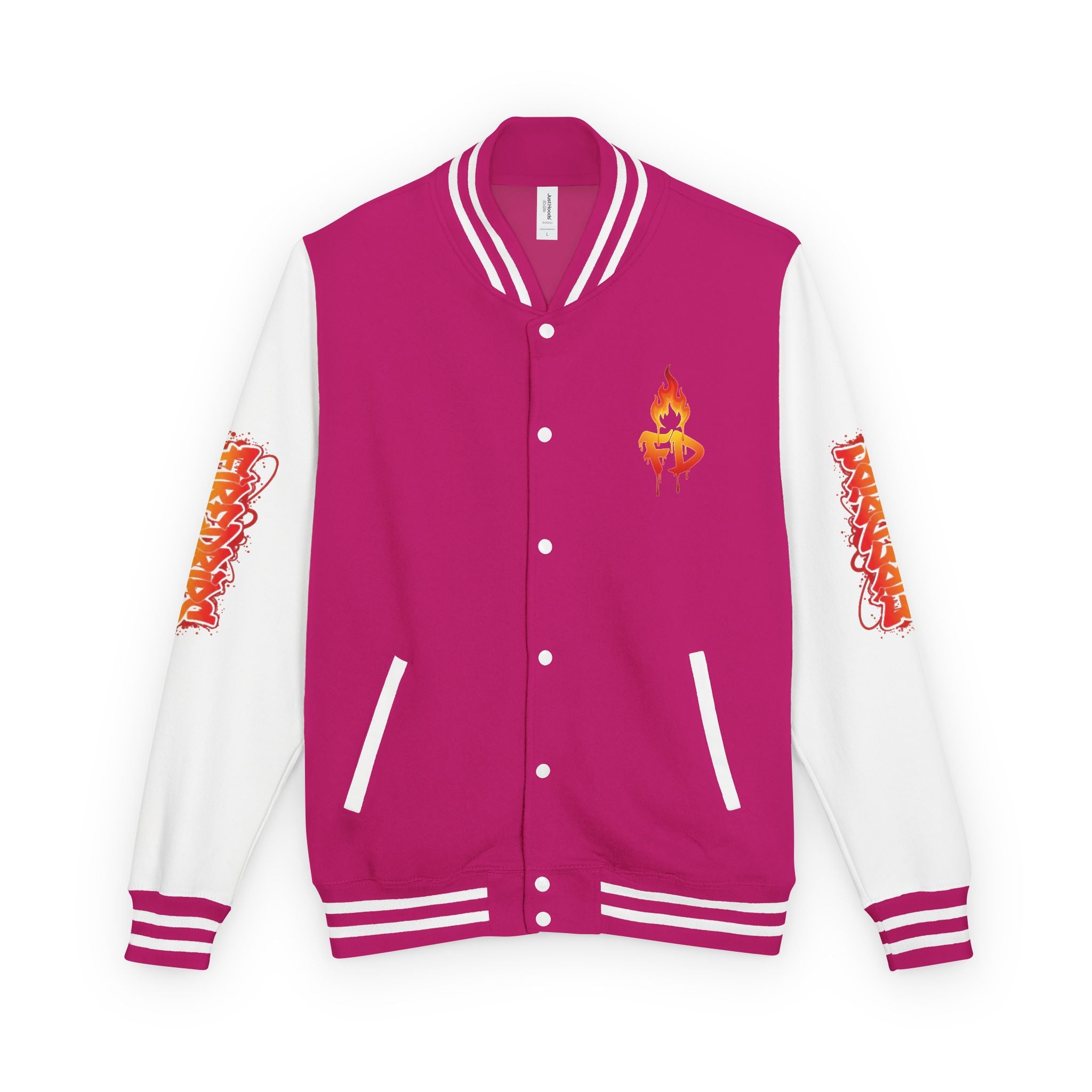 FireDrips Ember Tiger Letterman Jacket — Heavyweight Varsity Jacket, Tiger & Flame Art, 11 Colors, Sizes S–3XL