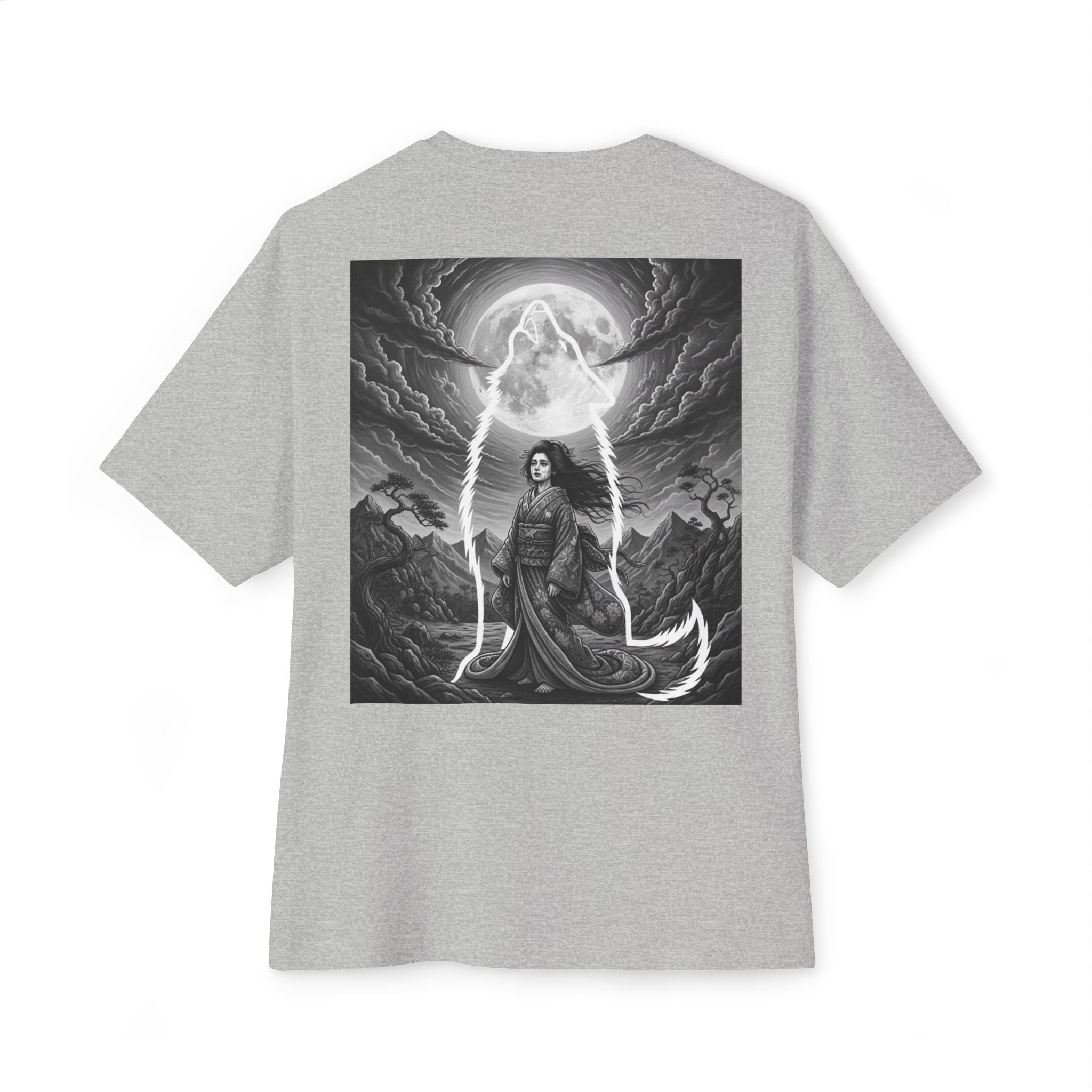 Ghostly Sad Geisha Oversized Graphic Tee — Dark Streetwear