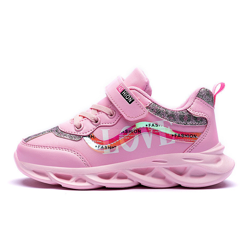 Girls' Korean Pastel Sport Sneakers — Lightweight Breathable Kids Street Shoes, Pink Orange White, Sizes 26–37